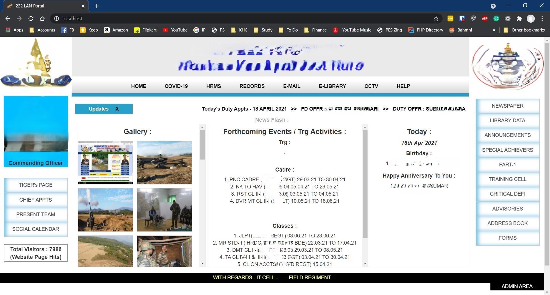 Unit Portal Homepage & News Bulletin Board