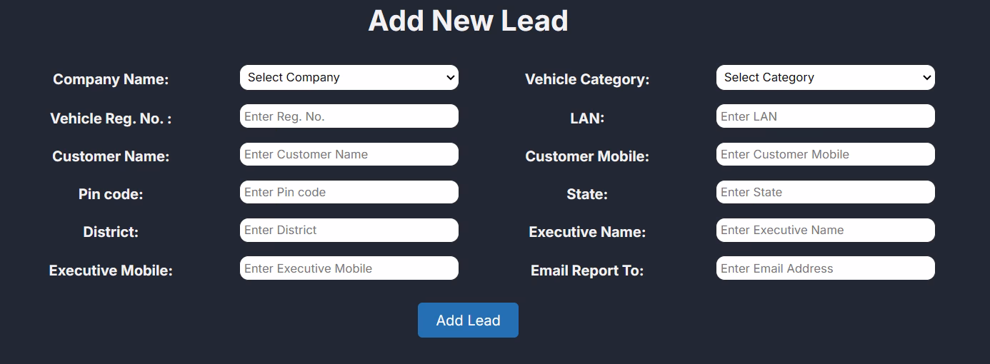 Lead Management System admin console